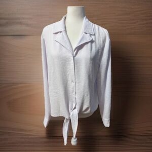 Jolie & Joy White Tie Front Gauzy Button Up Top Blouse Women’s Large